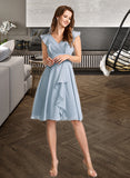 Prudence A-Line V-neck Knee-Length Bridesmaid Dress With Ruffle STIP0012812