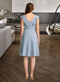 Prudence A-Line V-neck Knee-Length Bridesmaid Dress With Ruffle STIP0012812