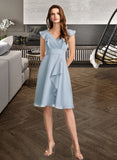 Prudence A-Line V-neck Knee-Length Bridesmaid Dress With Ruffle STIP0012812