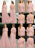 Salma A-Line One-Shoulder Halter V-neck Floor-Length Chiffon Bridesmaid Dress With Ruffle STIP0012813