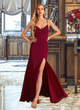 Finley Trumpet/Mermaid V-neck Floor-Length Bridesmaid Dress With Split Front STIP0012814