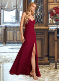 Finley Trumpet/Mermaid V-neck Floor-Length Bridesmaid Dress With Split Front STIP0012814