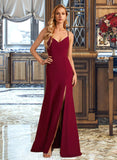 Finley Trumpet/Mermaid V-neck Floor-Length Bridesmaid Dress With Split Front STIP0012814