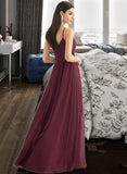 Diana A-Line V-neck Floor-Length Bridesmaid Dress With Ruffle Split Front STIP0012815