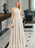 Katrina A-Line Scoop Neck Floor-Length Chiffon Lace Bridesmaid Dress With Pockets STIP0012817