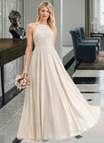 Katrina A-Line Scoop Neck Floor-Length Chiffon Lace Bridesmaid Dress With Pockets STIP0012817