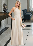 Katrina A-Line Scoop Neck Floor-Length Chiffon Lace Bridesmaid Dress With Pockets STIP0012817