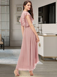 Donna A-line V-Neck Asymmetrical Chiffon Bridesmaid Dress With Ruffle STIP0012818