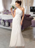 Sylvia Sheath/Column One Shoulder Floor-Length Chiffon Bridesmaid Dress With Ruffle STIP0012820