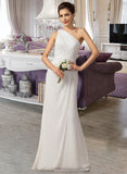 Sylvia Sheath/Column One Shoulder Floor-Length Chiffon Bridesmaid Dress With Ruffle STIP0012820