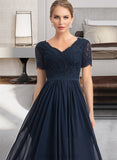 Anna A-Line V-neck Floor-Length Chiffon Bridesmaid Dress STIP0012821