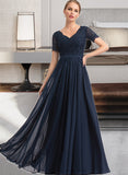 Anna A-Line V-neck Floor-Length Chiffon Bridesmaid Dress STIP0012821