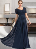 Anna A-Line V-neck Floor-Length Chiffon Bridesmaid Dress STIP0012821