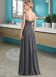 Patricia A-Line V-neck Floor-Length Chiffon Bridesmaid Dress With Ruffle Beading Sequins STIP0012823