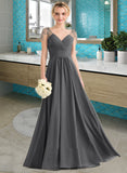 Patricia A-Line V-neck Floor-Length Chiffon Bridesmaid Dress With Ruffle Beading Sequins STIP0012823