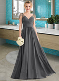 Patricia A-Line V-neck Floor-Length Chiffon Bridesmaid Dress With Ruffle Beading Sequins STIP0012823