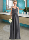 Patricia A-Line V-neck Floor-Length Chiffon Bridesmaid Dress With Ruffle Beading Sequins STIP0012823