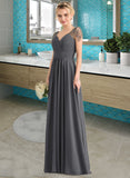 Patricia A-Line V-neck Floor-Length Chiffon Bridesmaid Dress With Ruffle Beading Sequins STIP0012823