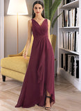 Amya A-Line V-neck Asymmetrical Bridesmaid Dress With Split Front STIP0012824