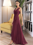 Amya A-Line V-neck Asymmetrical Bridesmaid Dress With Split Front STIP0012824