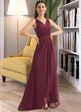 Amya A-Line V-neck Asymmetrical Bridesmaid Dress With Split Front STIP0012824