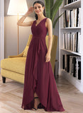 Amya A-Line V-neck Asymmetrical Bridesmaid Dress With Split Front STIP0012824