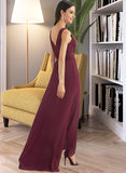 Amya A-Line V-neck Asymmetrical Bridesmaid Dress With Split Front STIP0012824