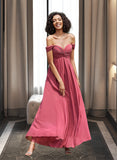 Amelie A-line Off the Shoulder Floor-Length Chiffon Bridesmaid Dress With Ruffle STIP0012825