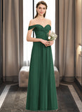 Amelie A-line Off the Shoulder Floor-Length Chiffon Bridesmaid Dress With Ruffle STIP0012825