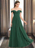 Amelie A-line Off the Shoulder Floor-Length Chiffon Bridesmaid Dress With Ruffle STIP0012825