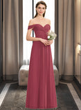 Amelie A-line Off the Shoulder Floor-Length Chiffon Bridesmaid Dress With Ruffle STIP0012825