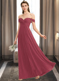 Amelie A-line Off the Shoulder Floor-Length Chiffon Bridesmaid Dress With Ruffle STIP0012825