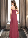 Amelie A-line Off the Shoulder Floor-Length Chiffon Bridesmaid Dress With Ruffle STIP0012825