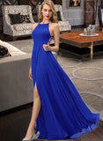 Heaven A-Line Scoop Neck Floor-Length Chiffon Bridesmaid Dress With Split Front STIP0012826