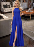 Heaven A-Line Scoop Neck Floor-Length Chiffon Bridesmaid Dress With Split Front STIP0012826