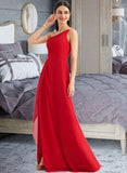 Regan A-Line One-Shoulder Floor-Length Bridesmaid Dress With Ruffle Split Front STIP0012827