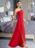 Regan A-Line One-Shoulder Floor-Length Bridesmaid Dress With Ruffle Split Front STIP0012827