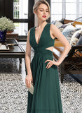 Ann A-Line V-neck Floor-Length Chiffon Bridesmaid Dress STIP0012828