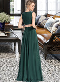 Ann A-Line V-neck Floor-Length Chiffon Bridesmaid Dress STIP0012828