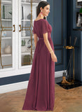 Savanah A-Line V-neck Floor-Length Bridesmaid Dress With Split Front STIP0012829