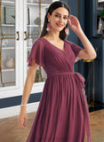 Savanah A-Line V-neck Floor-Length Bridesmaid Dress With Split Front STIP0012829