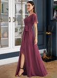 Savanah A-Line V-neck Floor-Length Bridesmaid Dress With Split Front STIP0012829