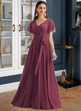 Savanah A-Line V-neck Floor-Length Bridesmaid Dress With Split Front STIP0012829