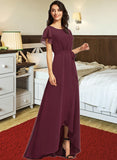 Shyanne A-Line Scoop Neck Asymmetrical Bridesmaid Dress With Ruffle STIP0012831