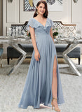 Annika A-Line V-neck Floor-Length Bridesmaid Dress With Split Front STIP0012832