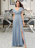 Annika A-Line V-neck Floor-Length Bridesmaid Dress With Split Front STIP0012832