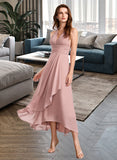 Phoenix A-Line V-neck Asymmetrical Bridesmaid Dress With Split Front STIP0012833