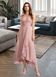 Phoenix A-Line V-neck Asymmetrical Bridesmaid Dress With Split Front STIP0012833