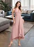 Phoenix A-Line V-neck Asymmetrical Bridesmaid Dress With Split Front STIP0012833