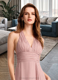 Phoenix A-Line V-neck Asymmetrical Bridesmaid Dress With Split Front STIP0012833